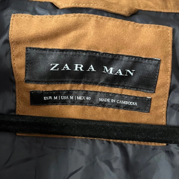 Zara Man Faux Suede Bomber Jacket Camel Size Medium - Picture 5 of 6